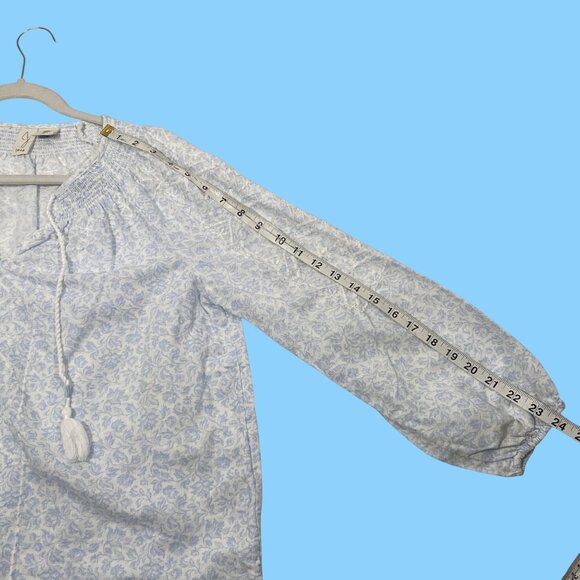 Joie Blue Floral Embroidered peasant cottage tassel Blouse S Linen & Cotton Blen - Picture 10 of 10